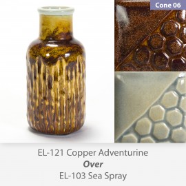 Copper Aventurine EL121 over Sea Spray EL103 Glaze Combination